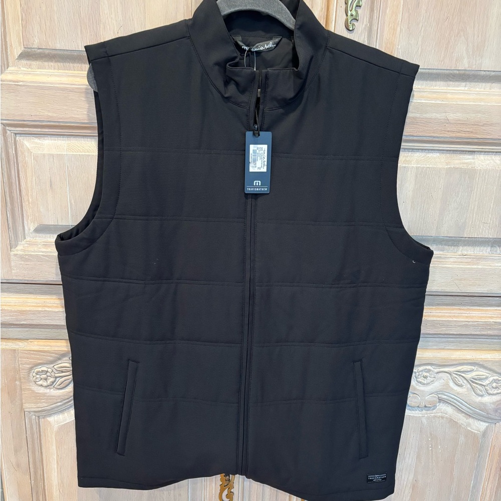 Travis Mathew Black Quilted Vest with Stand-Up Collar